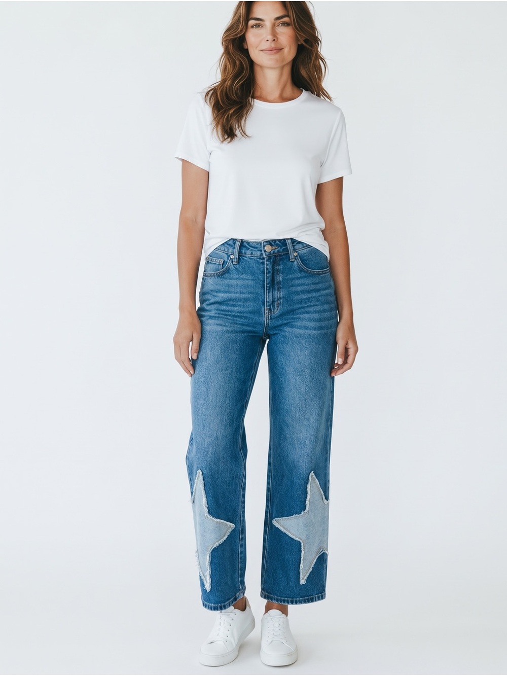 Telepatia Wide Leg High-Rise Star Applique Denim Jeans Size 11/30